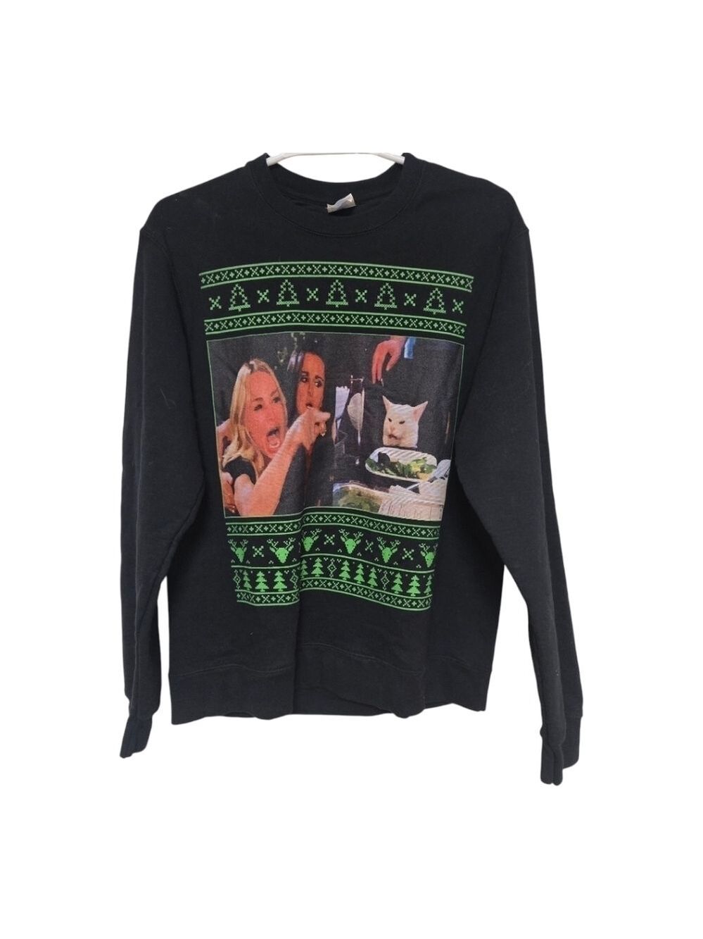 Port company sweatshirt womens size medium black ugly christmas sweater rhob cat
